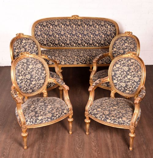 fig 2. 19th century 5 piece carved gilt wood salon suite 