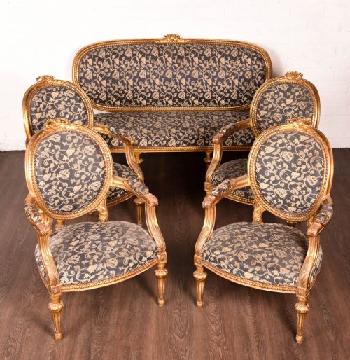 19th Century 5 Piece Carved Gilt Wood Salon Suite