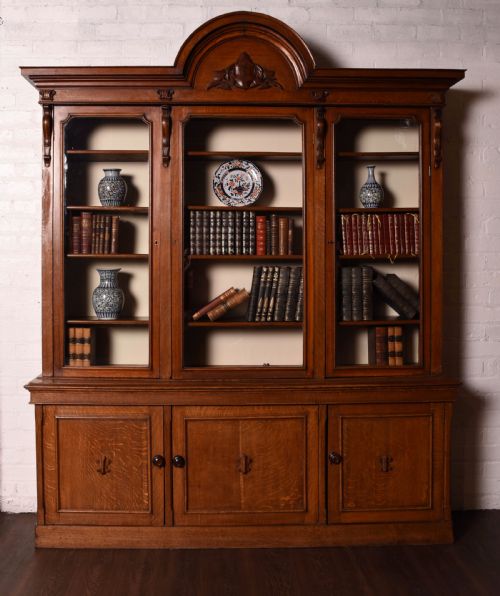 Victorian 3 Door Oak Bookcase