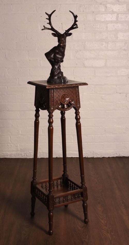 Quality Carved Oak Plant Stand