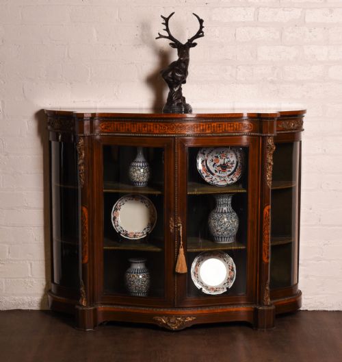 Stunning Inlaid Serpentined Display Credenza / Display Cabinet