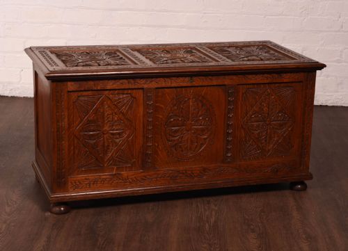 Carved Oak Blanket Box / Coffer
