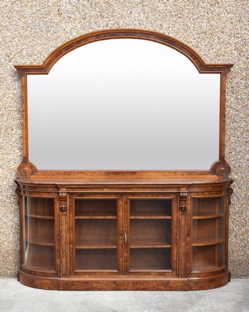 Outstanding Victorian Burr Walnut Mirror Back Credenza