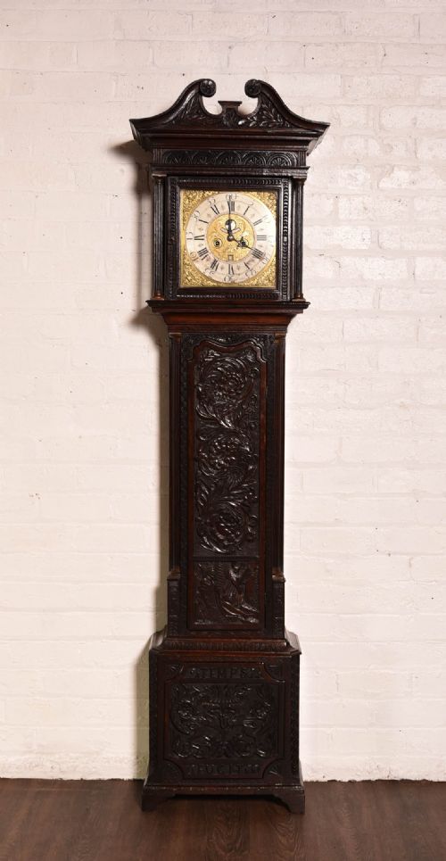Outstanding Carved Oak Longcase Clock by J Hadruen , Kendal