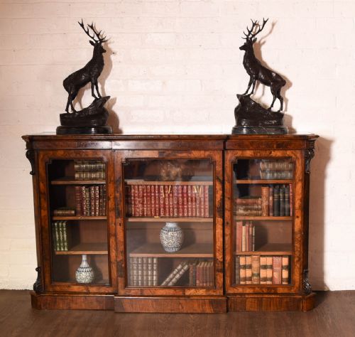 Outstanding Victorian Burr Walnut Break Fronted Bookcase