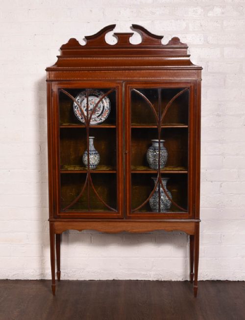 Striking Sheraton Revival Inlaid Mahogany Display Cabinet