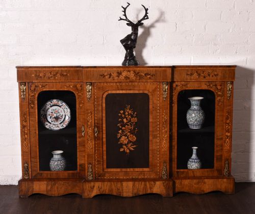 Stunning Walnut Break Fronted Marquetry Credenza