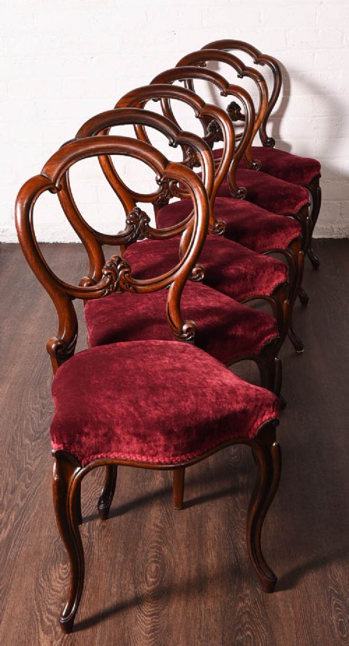 Set of 6 Solid Rosewood Cabriole Leg Balloon Back Chairs