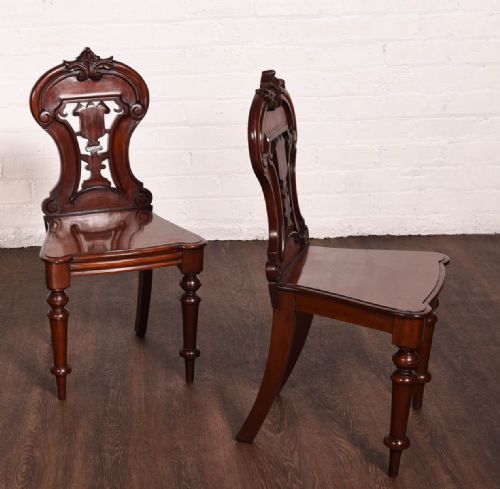 Exceptional Pair of Victorian Mahogany Hall Chairs
