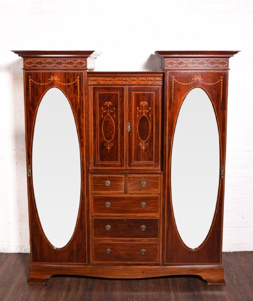 Impressive Edwardian Inlaid Mahogany Princess Wardrobe