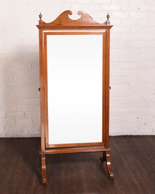 Edwardian Inlaid Mahogany Cheval Mirror