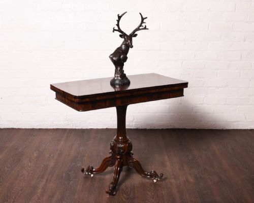 Victorian Rosewood Pedestal Fold Over Card Table