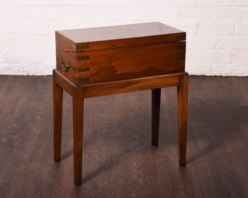 Brass Bound Mahogany Campaign Writing Desk on Stand