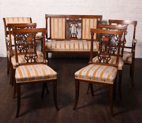 Superb Edwardian Marquetry Inlaid Seven Piece Parlour Suite