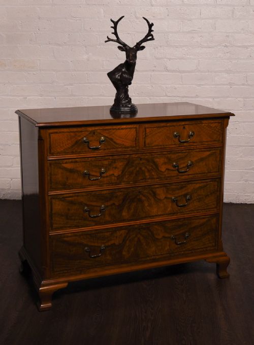 Stunning Inlaid Figured Walnut Chest of Drawers