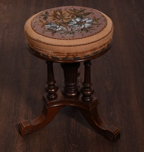 Victorian Mahogany Revolving Piano Stool with a Bead Work  Seat