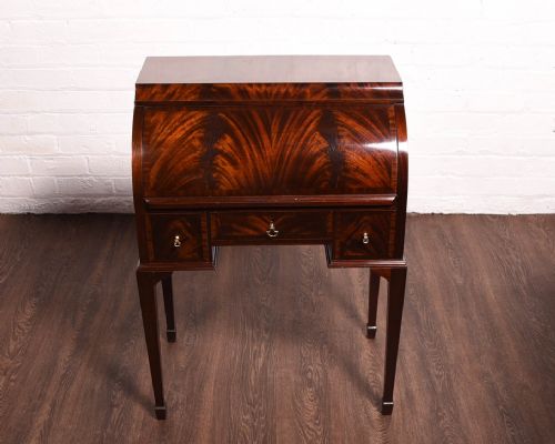 Edwardian Flame Mahogany Cylinder Writing Desk