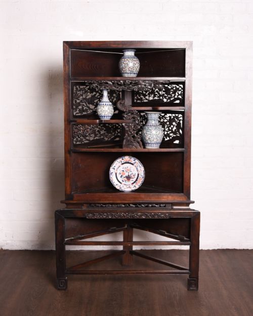 Japanese Carved Corner Display Unit