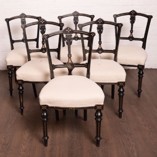 Fantastic Set of 6 Edwardian Ebonised Chairs