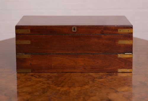19th Century Mahogany Brass Bound Campaign Writing Slope