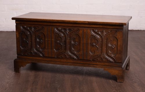 Striking Edwardian Carved Oak Blanket Box