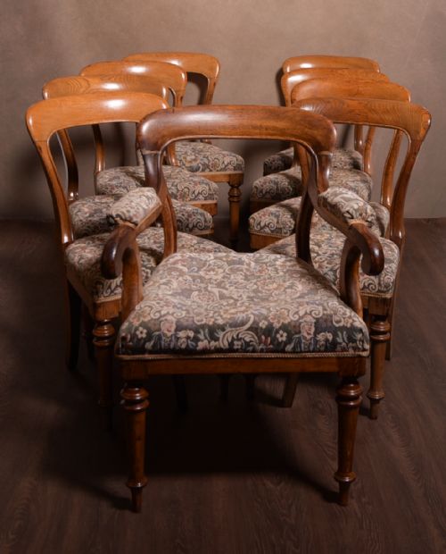 Set of 9 Victorian Oak Spook Back Chairs