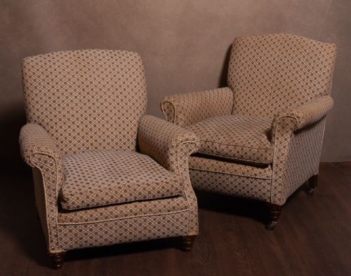 Handsome Pair of Victorian Upholstered Arm Chairs