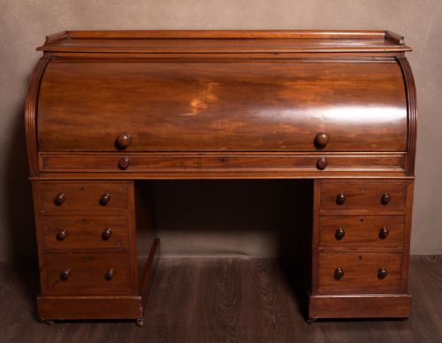 Impressive Victorian Mahogany Cylinder Pedestal  Writing Desk