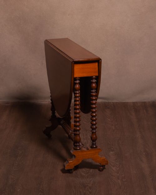 Victorian Mahogany Bobbin Turned Sutherland Drop Leaf Table