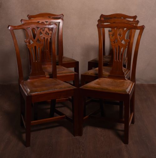 Handsome Set O 6 Chippendale Design Mahogany Dining Room Chairs