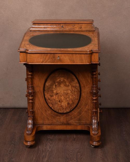 Superb Victorian Inlaid Burr Walnut Davenport
