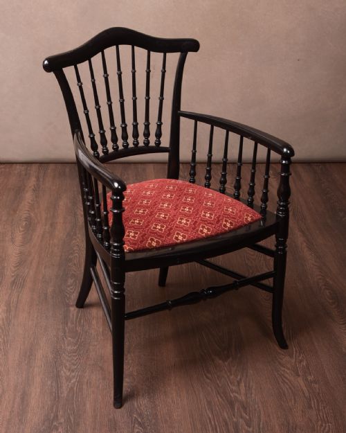 Charming Edwardian Ebonised Arm Chair