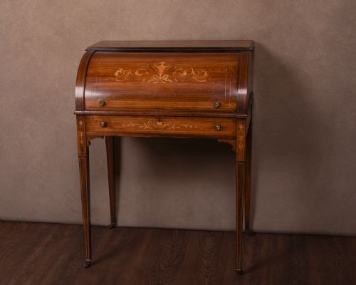 Quality Edwardian Rosewood Marquetry Cylinder Writing Desk