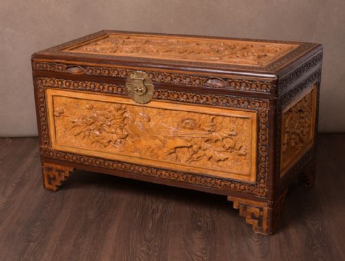 Chinese Carved Camphor Wood Storage Chest