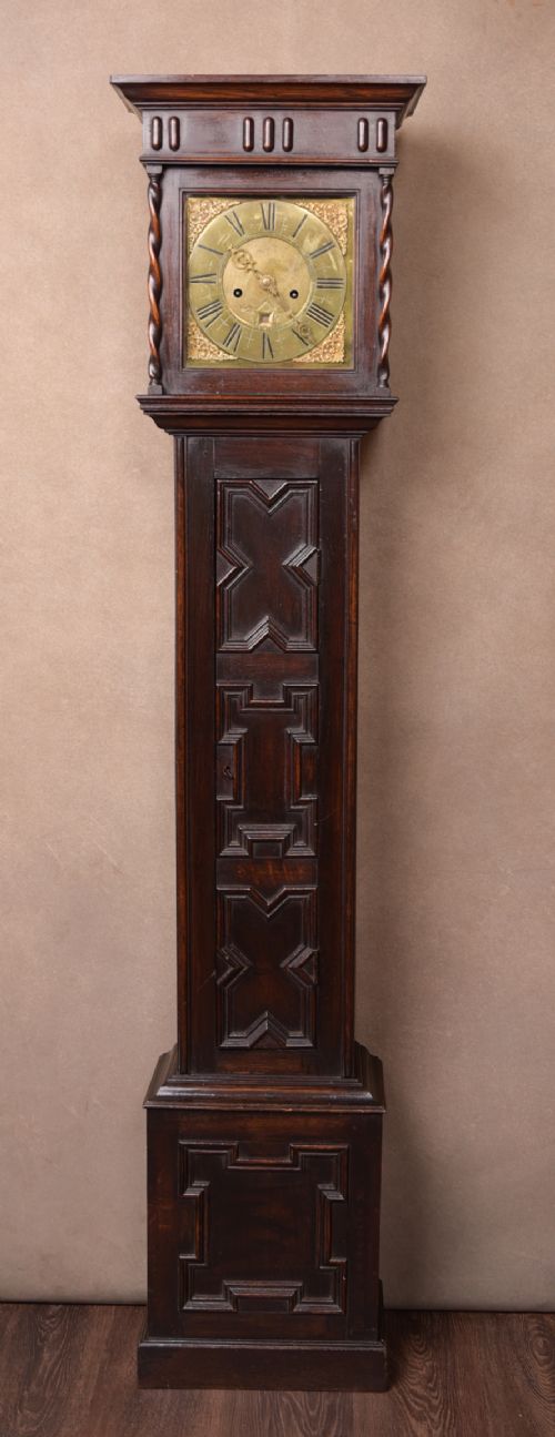 Neat 19th Century Oak 8 Day Brass Dial Long Case Grandfather Clock