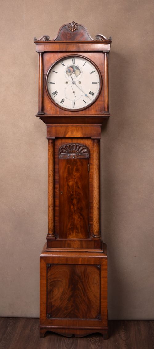 Rare Scottish Mahogany 8 Day Long Case Grandfather Clock by Robert Clark Newburgh