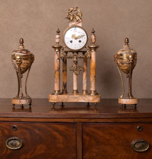 Stunning French Marble 5 Pillar Clock Set