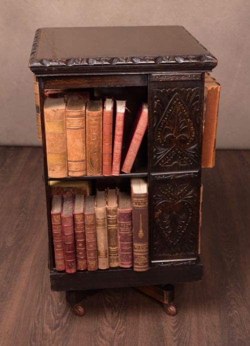 Carved Oak Revolving Bookcase