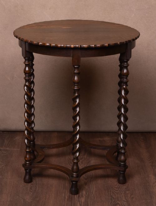 Edwardian Oak Barley Twist Occasional Lamp/window Table