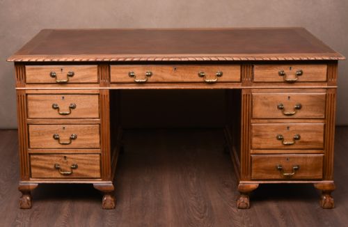Edwardian  Mahogany Pedestal Knee Hole Desk