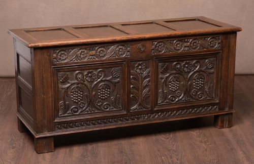 19th Century Fabulous Carved Oak Blanket Box/coffer