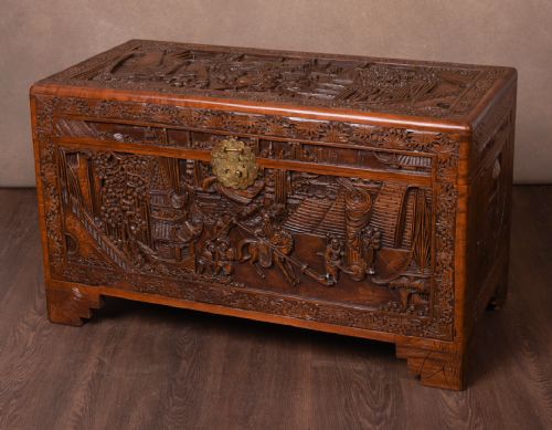 Outstanding Carved Camphor Wood Blanket Box /Chest