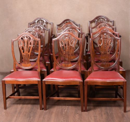 Stunning Set of 12 Edwardian Hepplewhite  Mahogany Dining Chairs