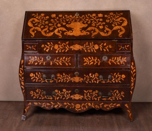 Stunning Dutch Marquetry Georgian Bombe  Writing Bureau