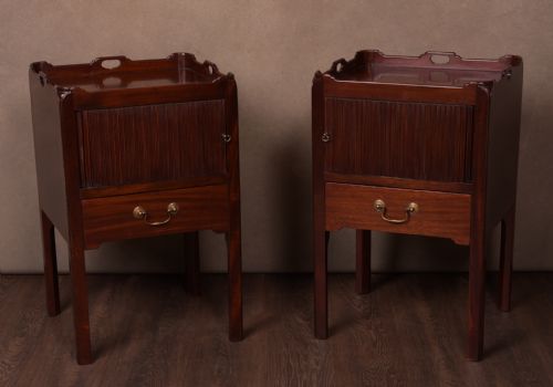 Handsome Pair of Mahogany Tambour Front Bedside Cabinets