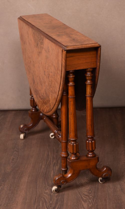 Victorian Inlaid Burr Walnut Sutherland Drop Leaf Table