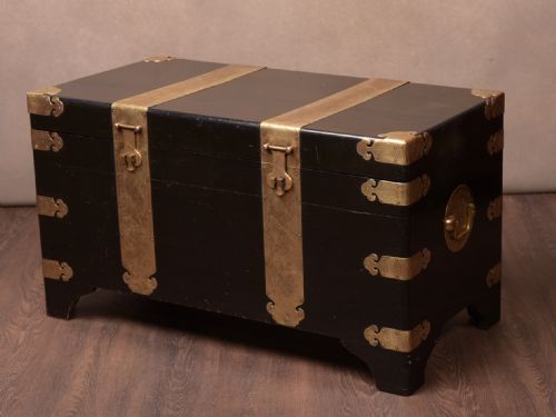 Stunning Ebonised and Bass Bound Camphor Wood Blanket Chest