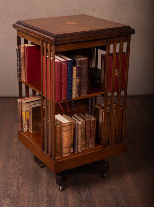 Edwardian Inlaid Mahogany Revolving Bookcase