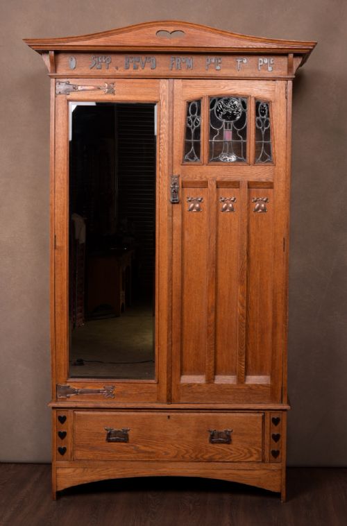 Outstanding Oak Arts and Crafts Wardrobe Attributed to Liberty & Co