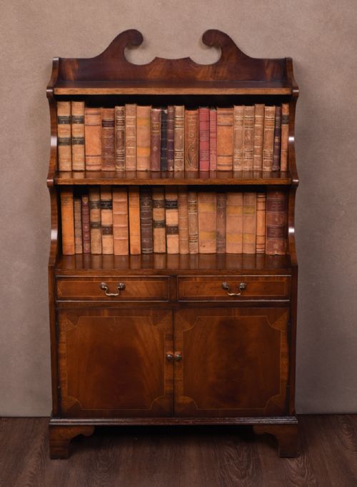 Neat Edwardian Inlaid Mahogany Waterfall Bookcase